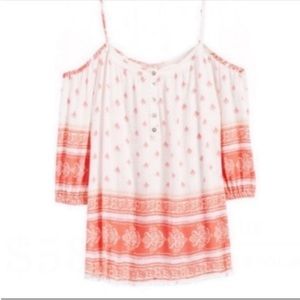 Women's Coral Skies Are Blue Cold Shoulder Boho Blouse Size Large